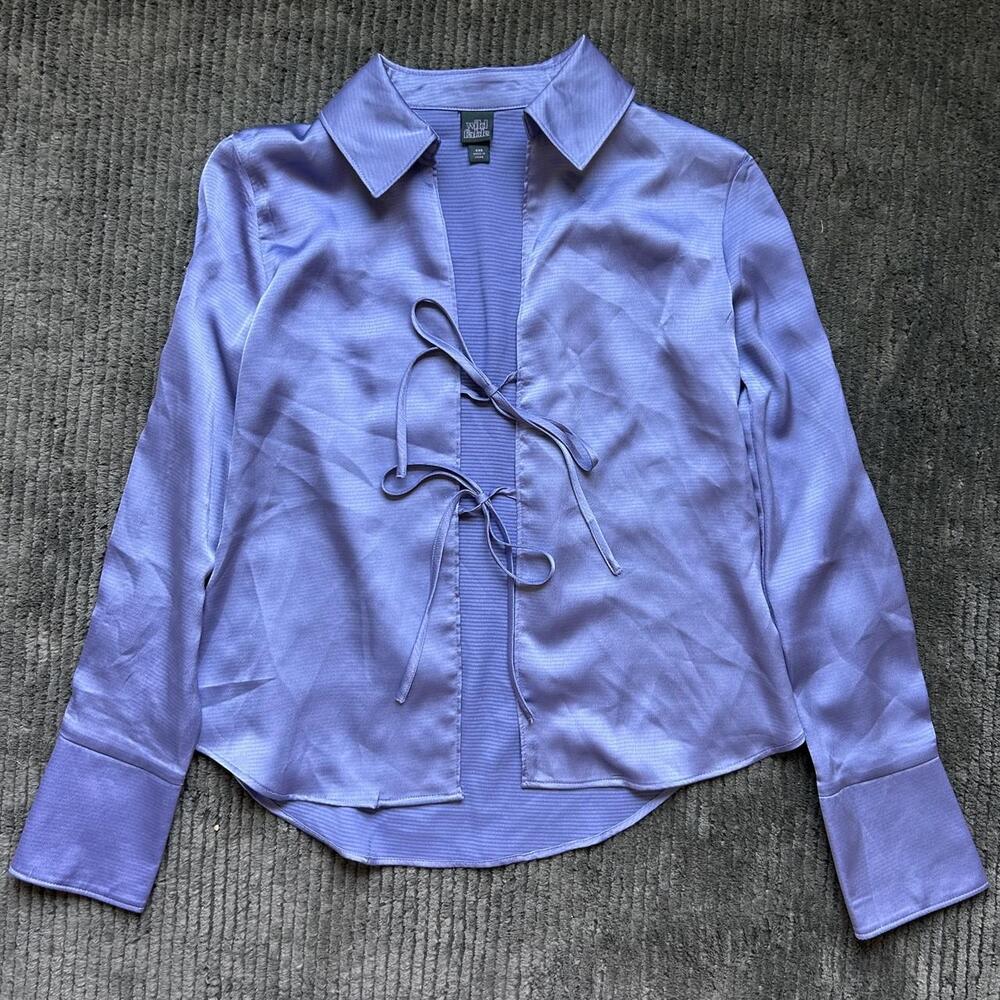 Wild Fable Light Blue Satin Tie Front Blouse | Women's XXS